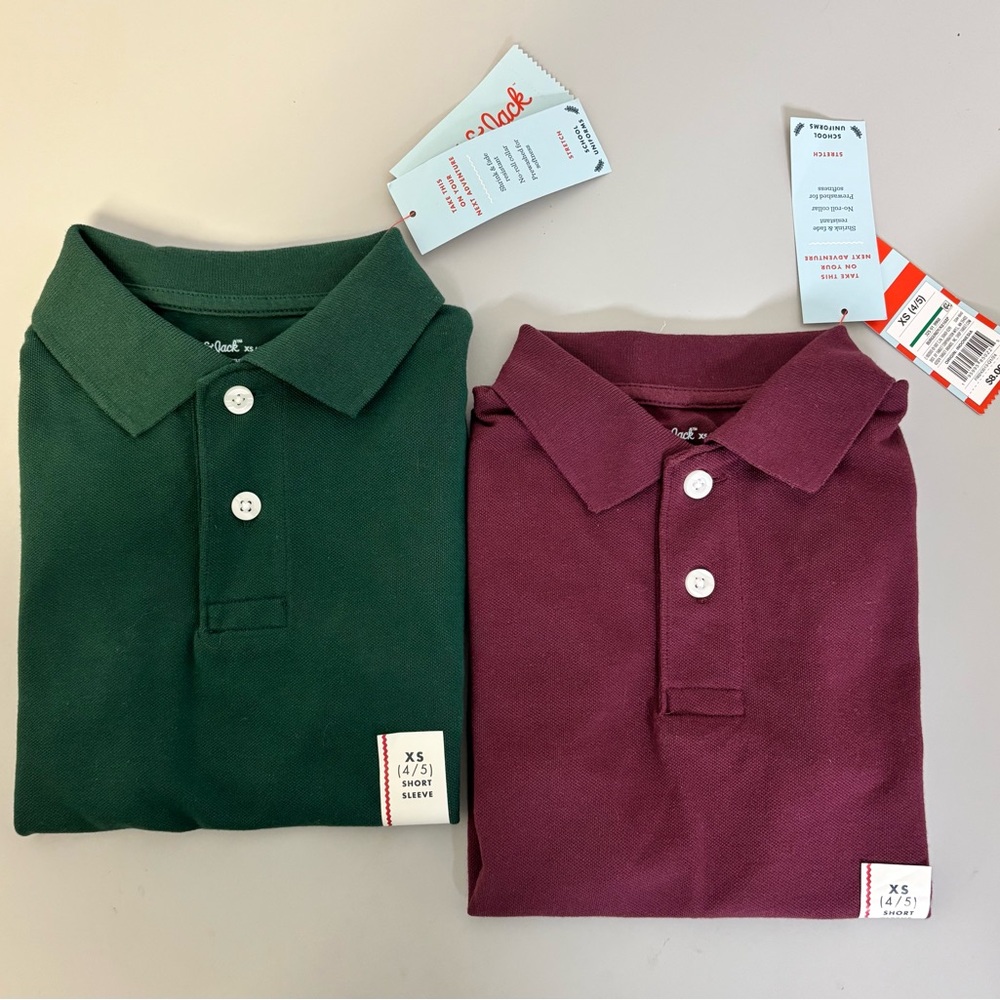 NWT - 2 ITEM BUNDLE - Cat & Jack Short Sleeve Polo 'Maroon & Green' - Size XS